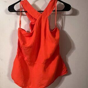 Ann Taylor Womens Criss Cross Halter Top Size 8P Orange Linen